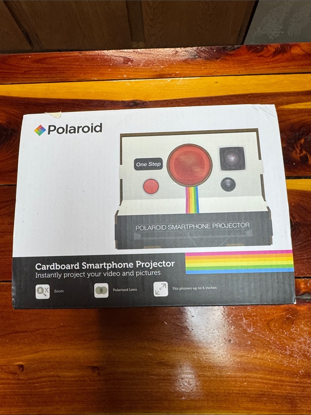 Polaroid White Cardboard Smartphone Projector with Rainbow Accent Never Used